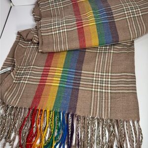 Monograph gorgeous very soft Plaid Multicolor Fringe Scarf